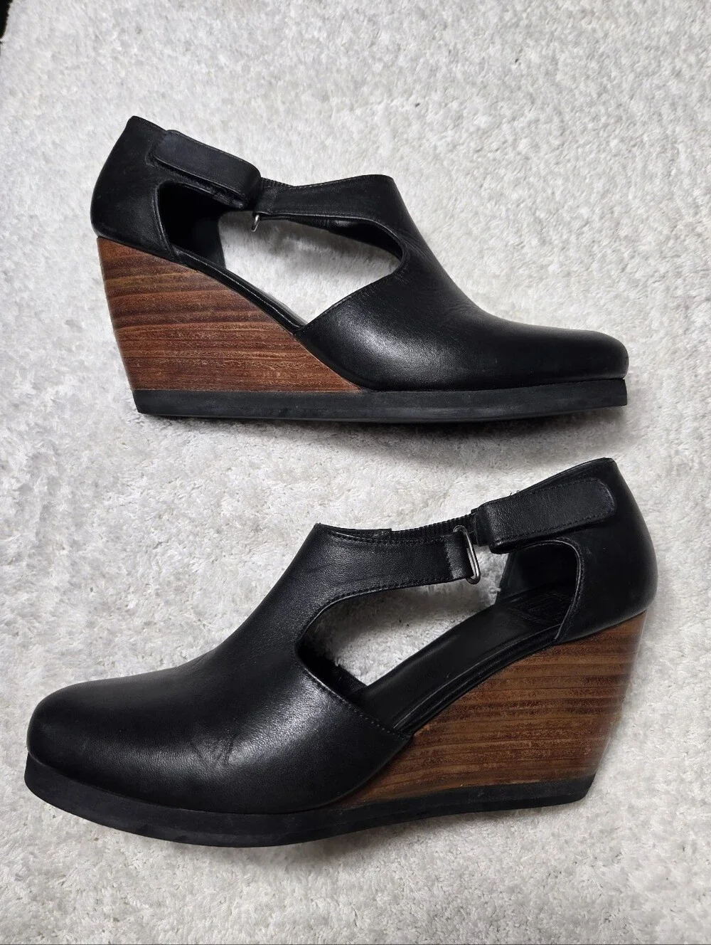 Fortress Of Inca Black Closed Toed Wedges Sz 9 Black Leather